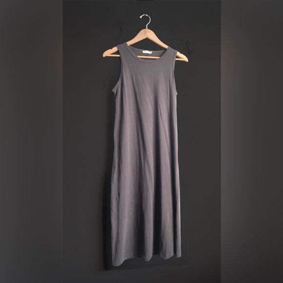 Mod Ref Gray Sleeveless Cotton T Shirt Midi Dress Minimalist Quiet Luxury Lounge - Picture 2 of 7